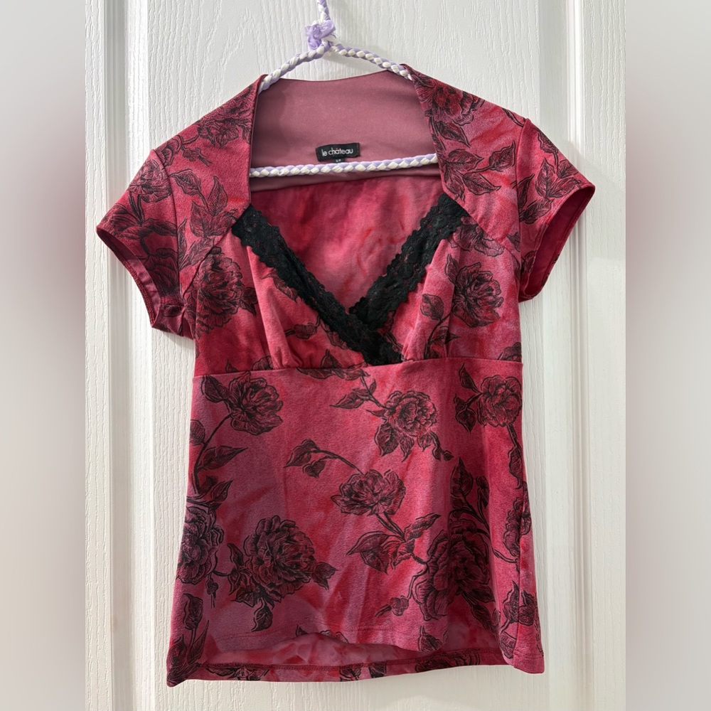 Rose lace trim top